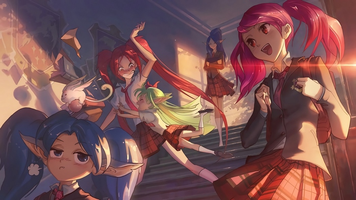 Jinx and friends in school uniforms
