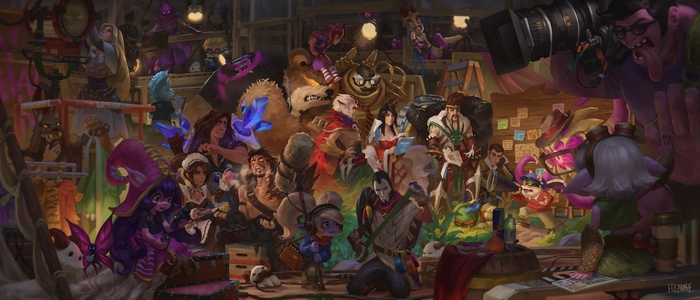 League of Legends characters in a studio setting