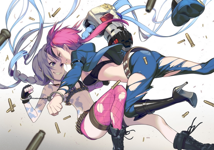 Jinx from League of Legends fighting