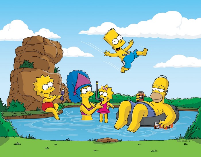 The Simpsons family at a lake