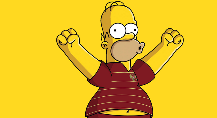 Homer Simpson wearing a Russian soccer jersey
