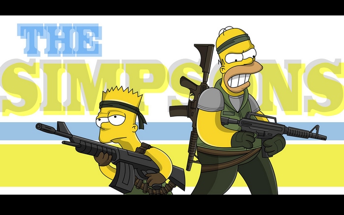 Homer and Bart Simpson with guns