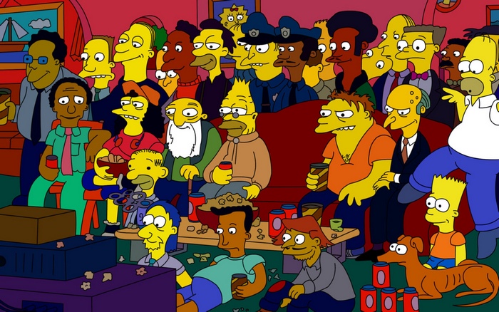 The Simpsons characters watching TV