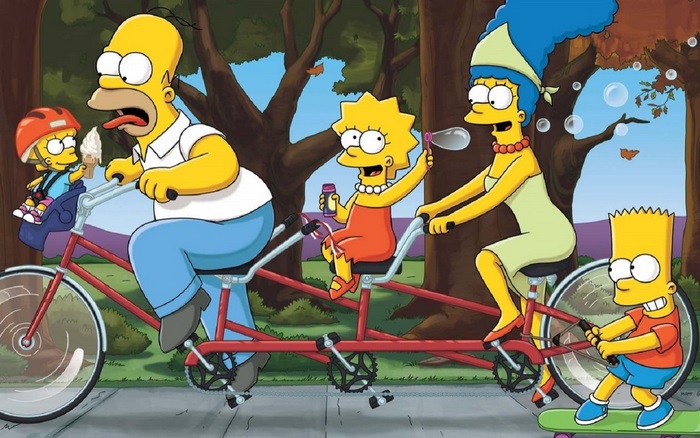 The Simpsons Family Riding a Tandem Bicycle