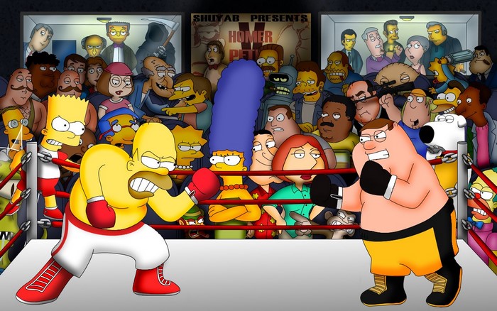 Homer Simpson and Peter Griffin boxing match