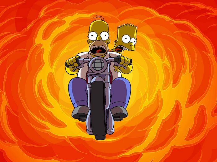 Homer and Bart Simpson on a motorcycle