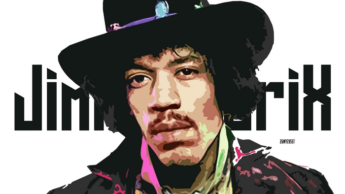 Jimi Hendrix portrait with text