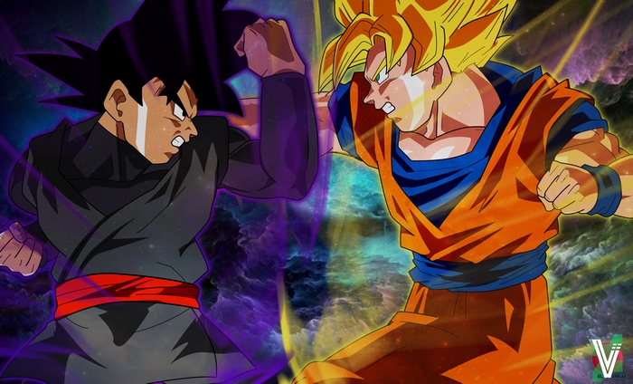 Goku Black and Super Saiyan Goku from Dragon Ball