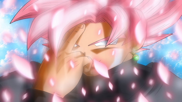 Goku Black from Dragon Ball with pink hair and petals