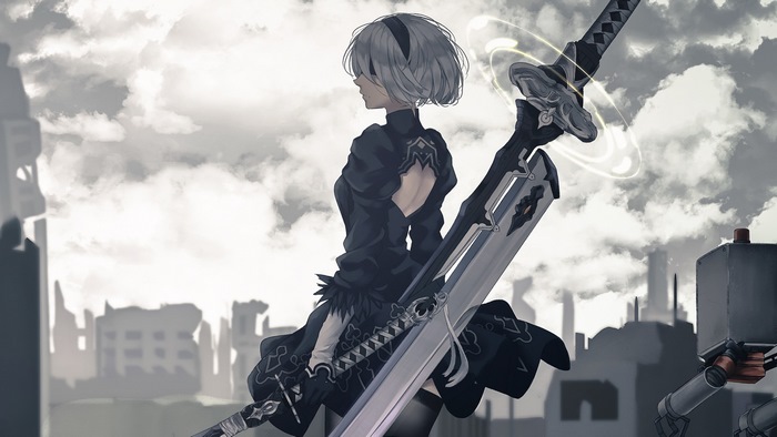 2B from NieR:Automata with swords