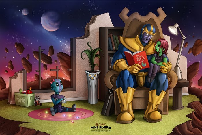 Thanos reading to Gamora and Nebula from Marvel Comics