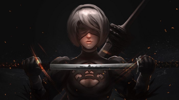 2B from NieR: Automata holding a sword