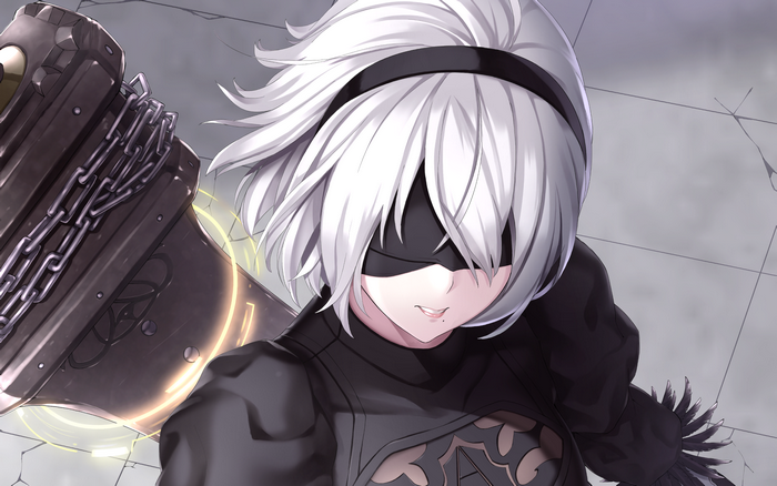 2B from NieR: Automata with a large weapon