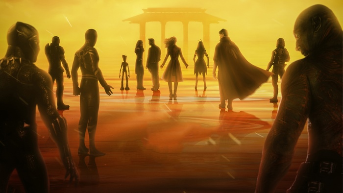 Guardians of the Galaxy characters in a mystical setting