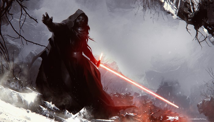 Kylo Ren from Star Wars with a red lightsaber