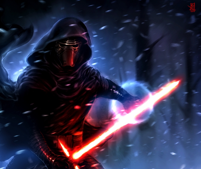 Kylo Ren from Star Wars with a lightsaber