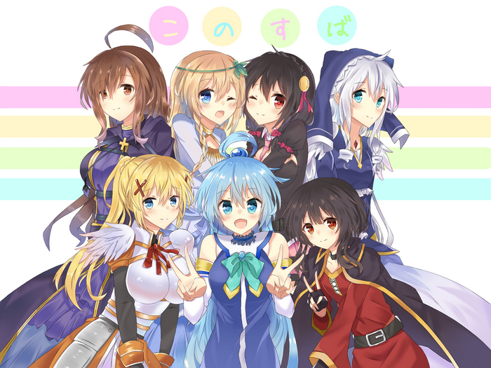 Konosuba characters posing together