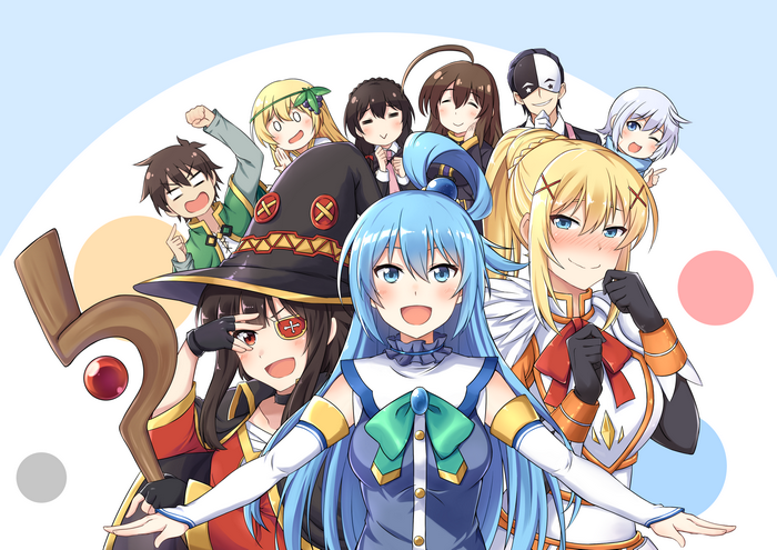 Aqua, Megumin, Darkness, Kazuma, and others from KonoSuba