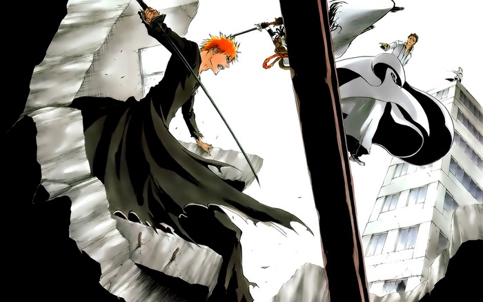 Ichigo Kurosaki and Gin Ichimaru fighting