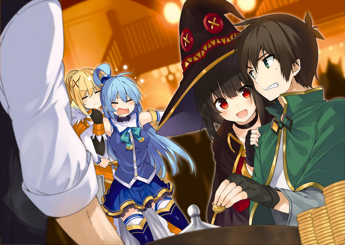 Aqua, Darkness, Megumin, and Kazuma from KonoSuba