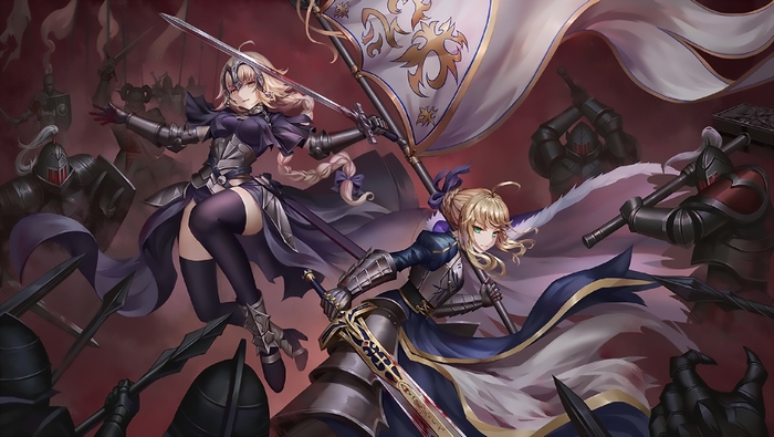 Jeanne d'Arc and Saber from Fate Series in battle