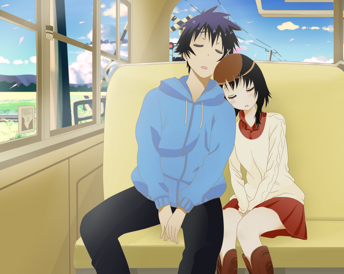 Kosaki Onodera sleeping on a train