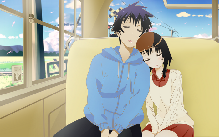 Kosaki Onodera sleeping on a train