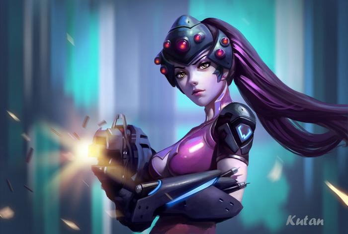 Widowmaker from Overwatch firing a weapon