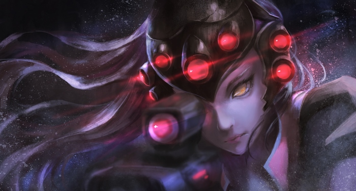 Widowmaker from Overwatch aiming a sniper rifle