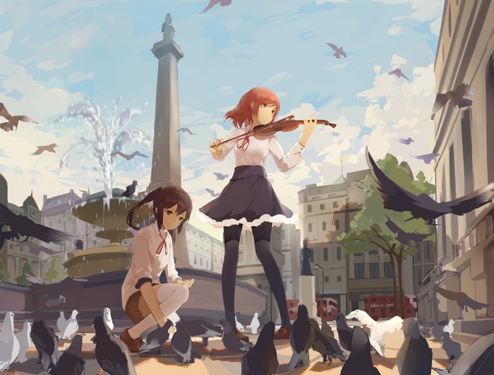 Maki Nishikino playing violin in Trafalgar Square