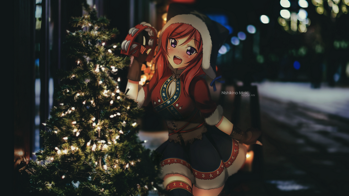 Maki Nishikino from Love Live! holding a tambourine