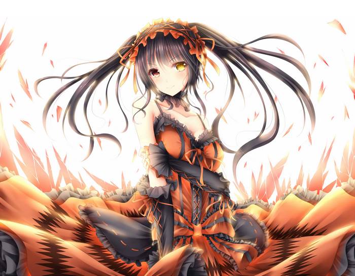 Kurumi Tokisaki in Elegant Orange and Black Dress