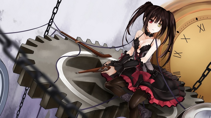 Kurumi Tokisaki Sitting on Giant Gear Clock