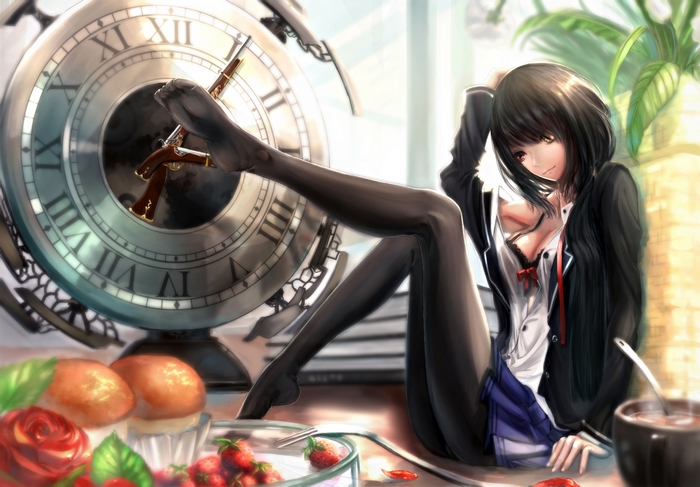Kurumi Tokisaki Relaxing with Clock and Pastries