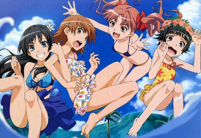 Mikoto Misaka and friends at the beach