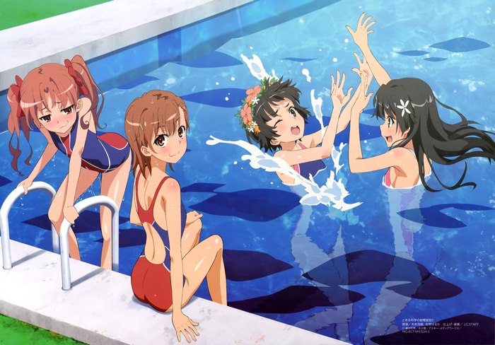 Mikoto Misaka and friends at the pool