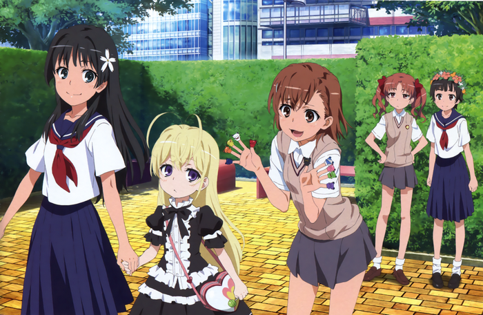 Mikoto Misaka and friends in Academy City