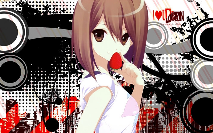 Yui Hirasawa from K-On! holding a strawberry