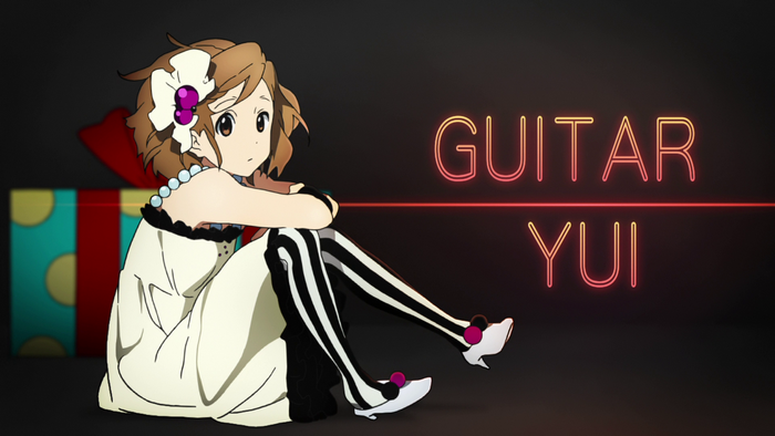 Yui Hirasawa from K-On! with Guitar text