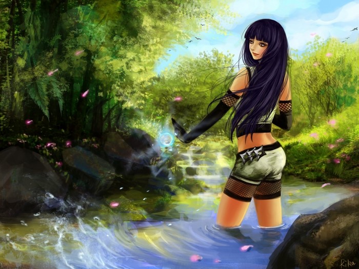 Hinata Hyuga in a forest stream