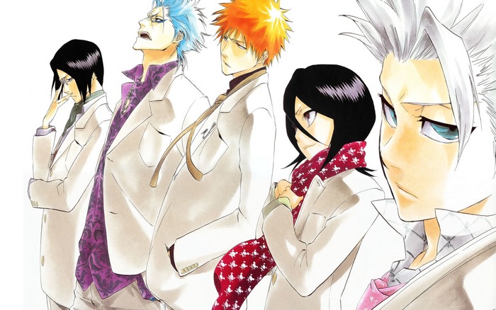 Group of characters from Bleach in white suits
