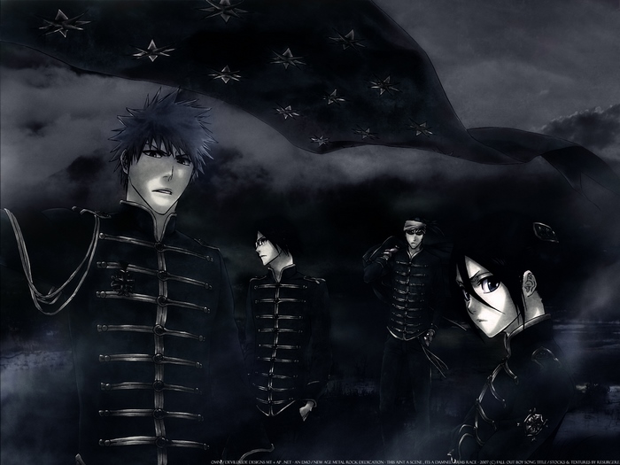 Ichigo, Uryu, Rukia, and Renji from Bleach