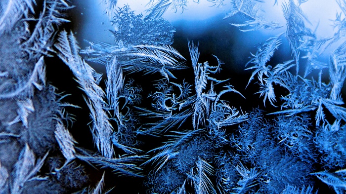 Close-up of frost patterns on glass
