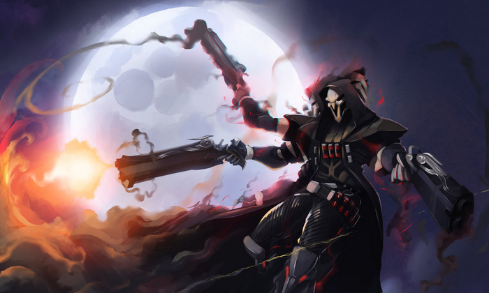 Reaper from Overwatch firing shotguns