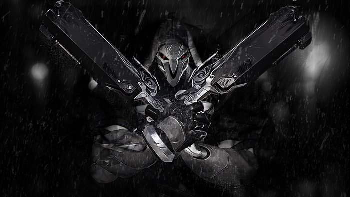 Reaper from Overwatch holding guns
