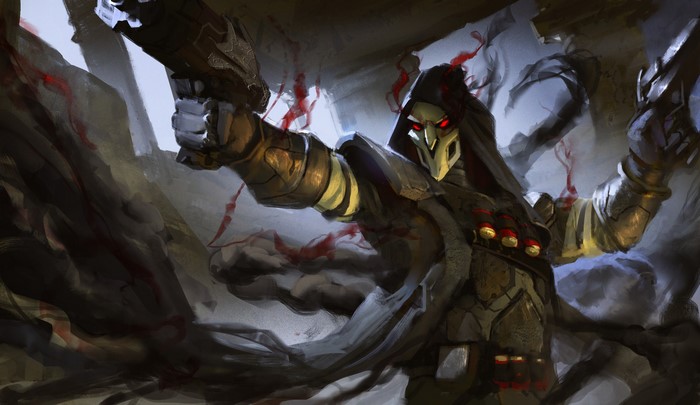 Reaper from Overwatch holding shotguns