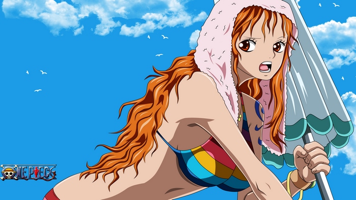 Nami from One Piece holding an umbrella