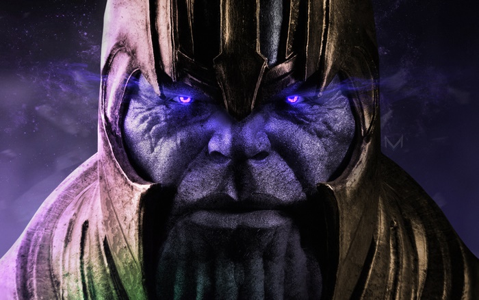 Thanos with glowing purple eyes