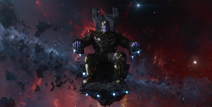 Thanos sitting on his throne in space
