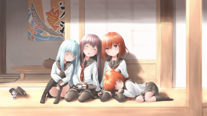 Four girls from Kantai Collection sleeping